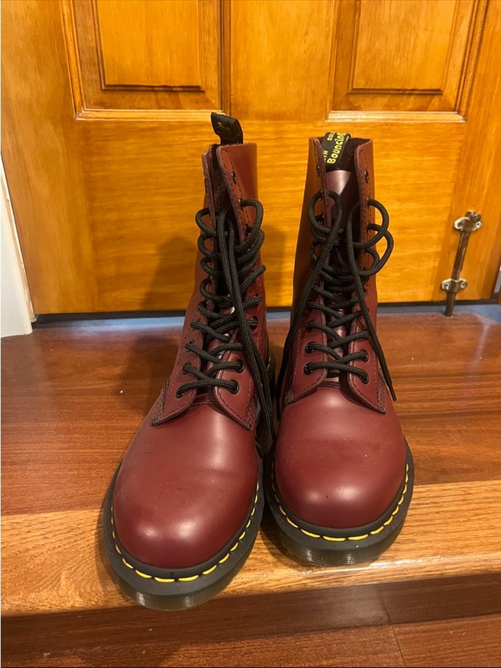 Dr. Martens Women's Lace-Up Boots in Burgundy with Black Laces